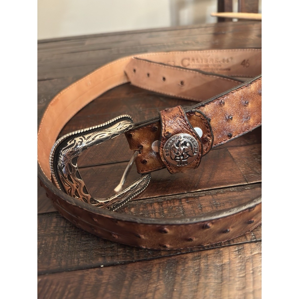 Vintage Calibre.44 genuine OSTRICH SKIN buckle belt 42 Rebulica Mexicana